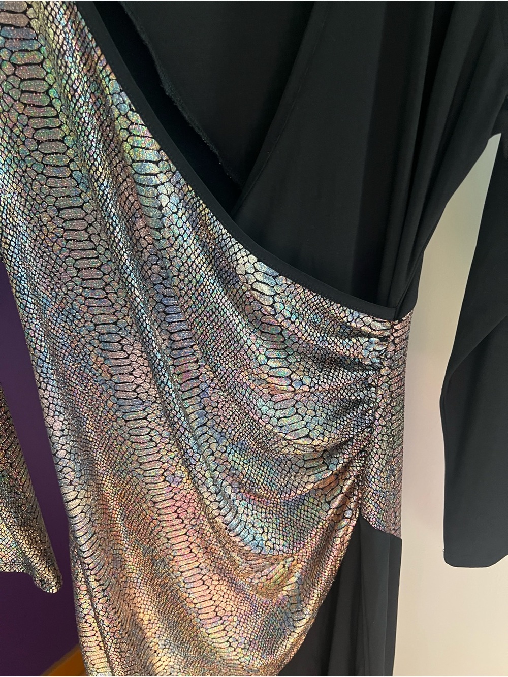 VENUS Black & Iridescent Faux Wrap-Style Women's Dress - Picture 4 of 8